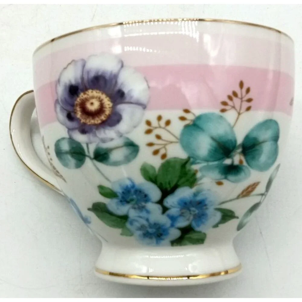 Grace Teaware Fine Porcelain Floral Pink Purple Flowers Oversize Teacup New